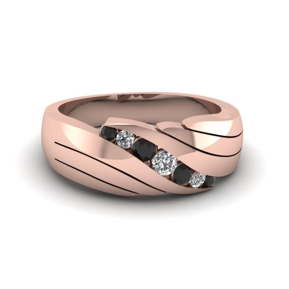 Channel Set Black Diamond Mens Wedding Ring In 14k Rose Gold In Gold Male Engagement Rings (View 13 of 15)