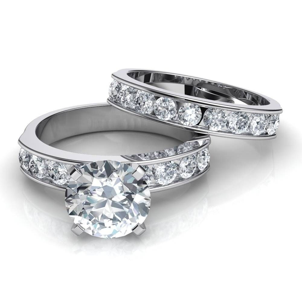 Channel Set Engagement Ring & Matching Wedding Band Bridal Set Within Engagement Rings And Wedding Band Set (View 12 of 15)