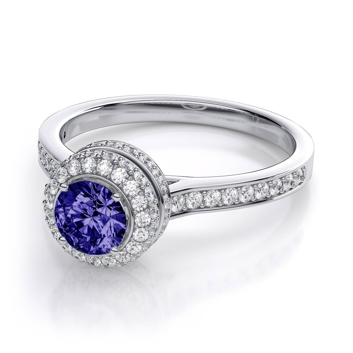Cirque Halo Tanzanite And Diamond Engagement Ring In 14k White Gold Throughout White Gold Tanzanite Engagement Rings (View 6 of 15)