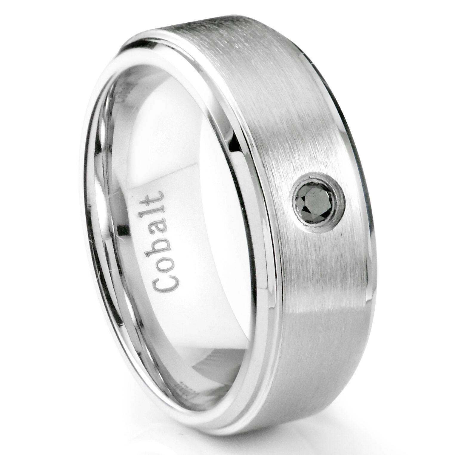 Cobalt Chrome 8mm Black Diamond Wedding Band Ring W/ Stepped Edges Regarding Cobalt Mens Wedding Rings (View 11 of 15)