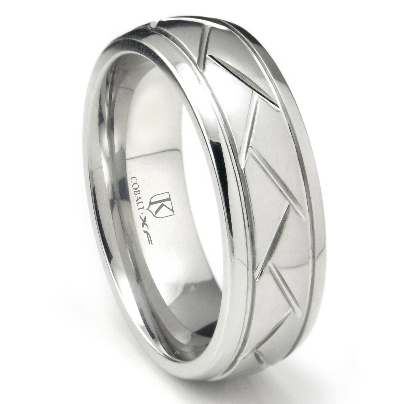 Cobalt Xf Chrome 8mm Diamond Cut Newport Wedding Band Ring Regarding Cobalt Wedding Rings (View 4 of 15)