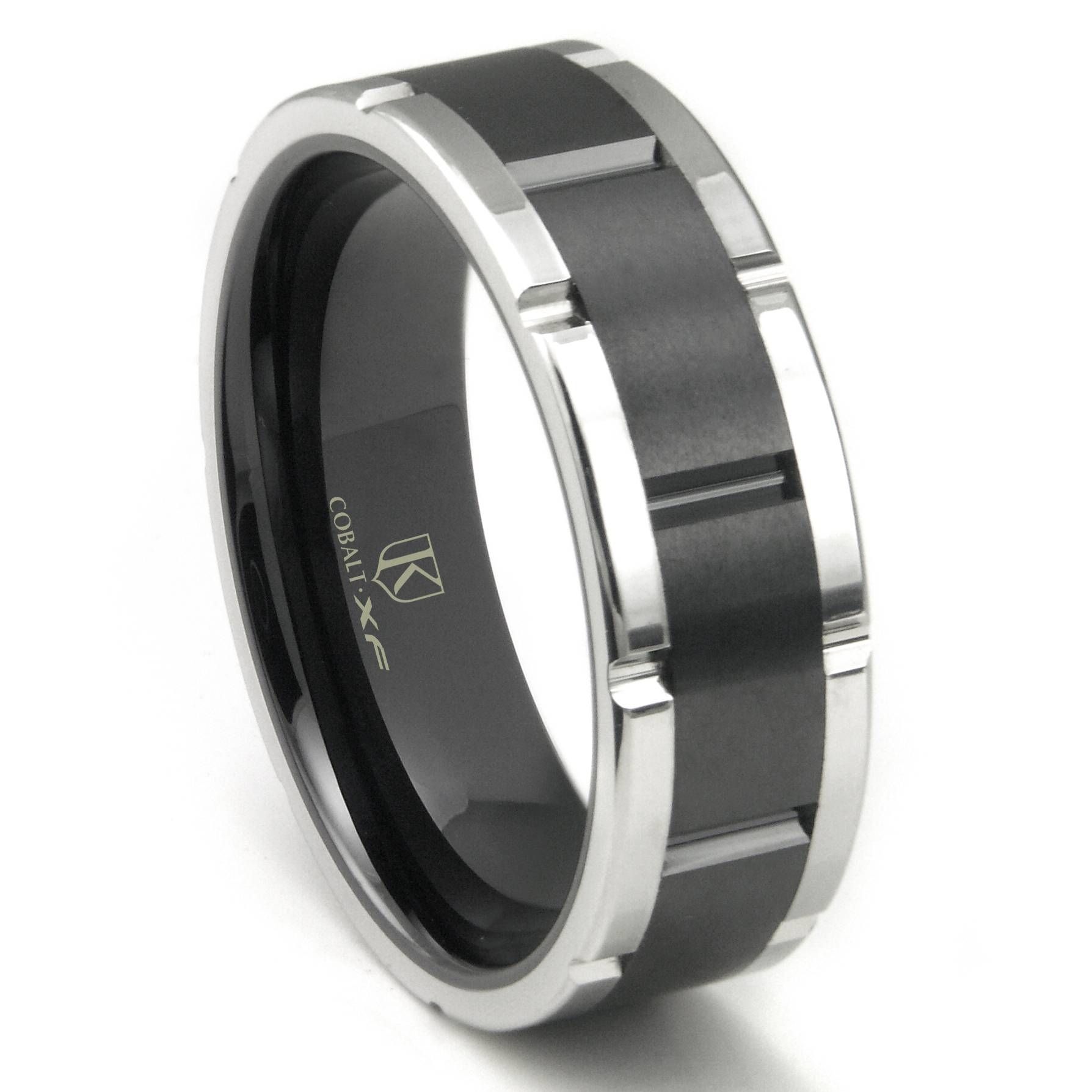 Cobalt Xf Chrome 8mm Two Tone Matte Finish Center Wedding Band Ring With Matte Black Wedding Bands (View 5 of 15)