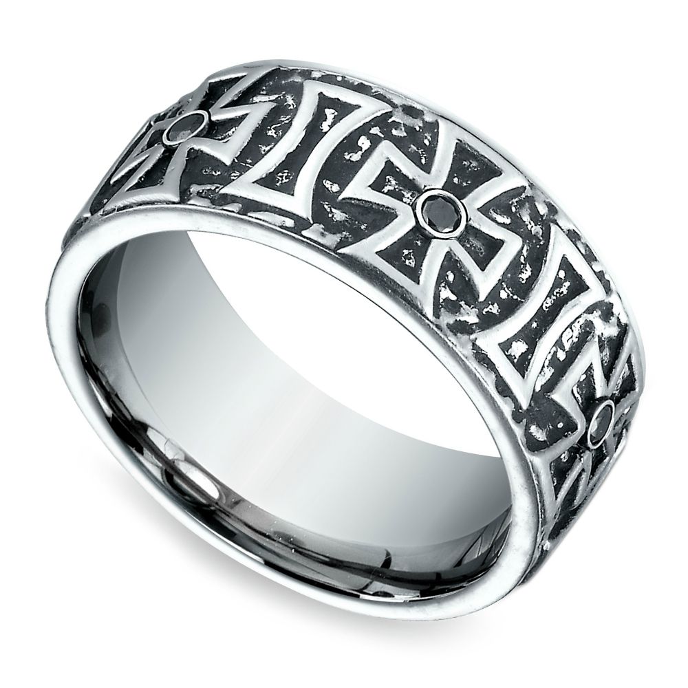 Cross Black Diamond Men's Wedding Ring In Cobalt (9mm) Intended For Mens Cross Wedding Bands (View 14 of 15)