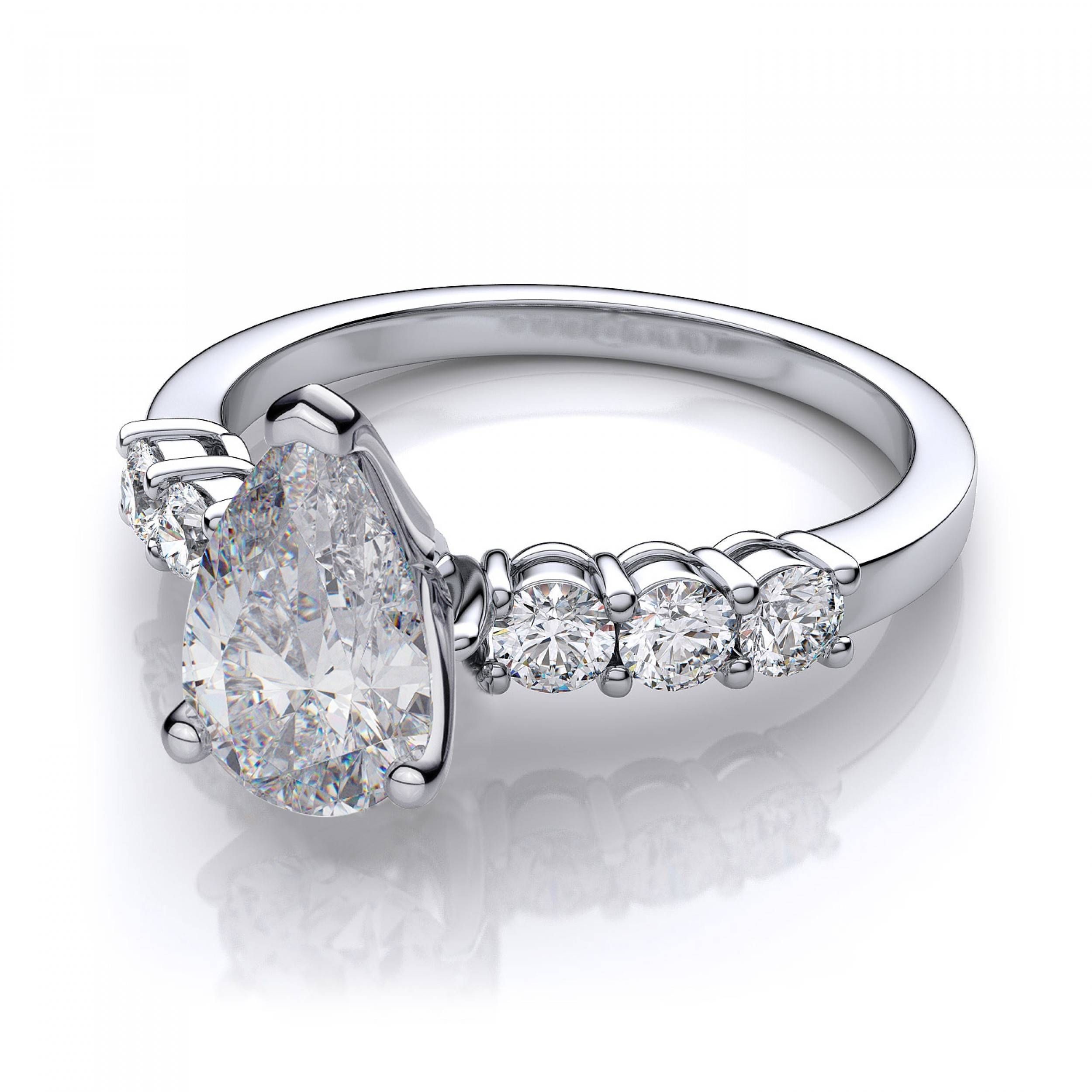 Ctw 6 Stone Pear Shape Sidestones Engagement Ring Setting In 14k Regarding Pear Shaped Diamond Engagement Ring Settings (View 6 of 15)