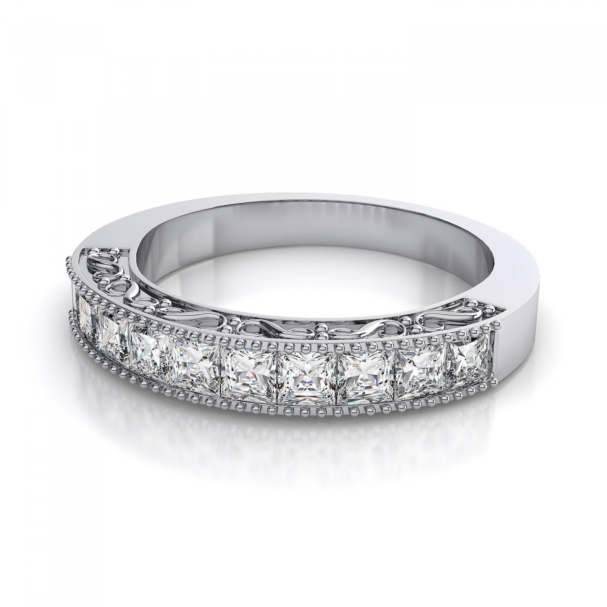 Ctw Princess Cut Vintage Diamond Wedding Band In 14k White Gold Si H I Within Princess Cut Diamond Wedding Rings (View 13 of 15)
