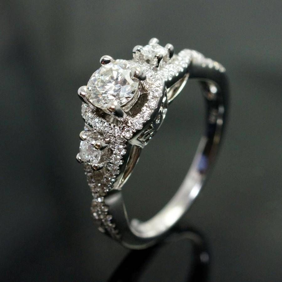 Custom Petite Diamond Engagement Ring 14k White Gold 3 Stone Regarding Custom Engagement Ring Settings (Photo 8 of 15)