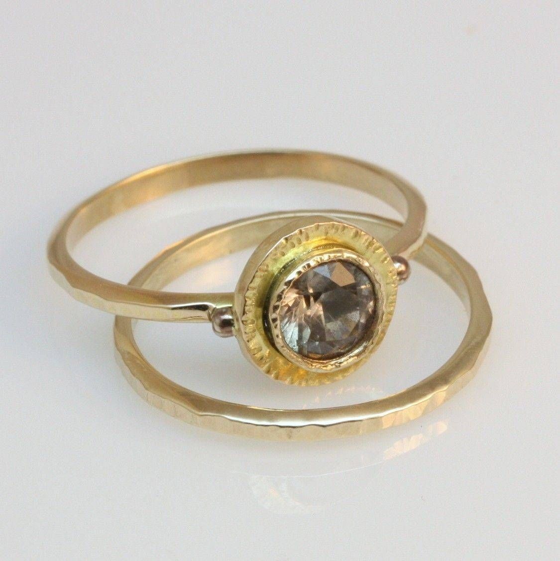 Custom White Sapphire Bezel Set Stone Wedding Ring Set With Inside Bezel Wedding Rings (View 5 of 15)