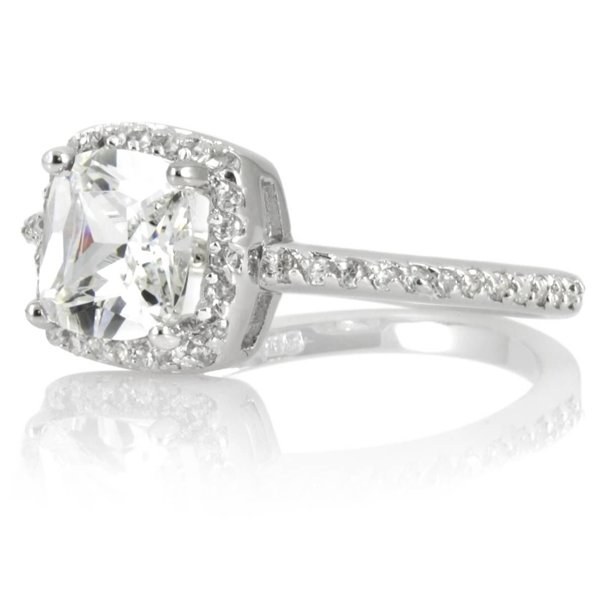 Cz Halo Cushion Cut Engagement Ring With Regard To Wedding Rings Without Nickel (Photo 13 of 15)