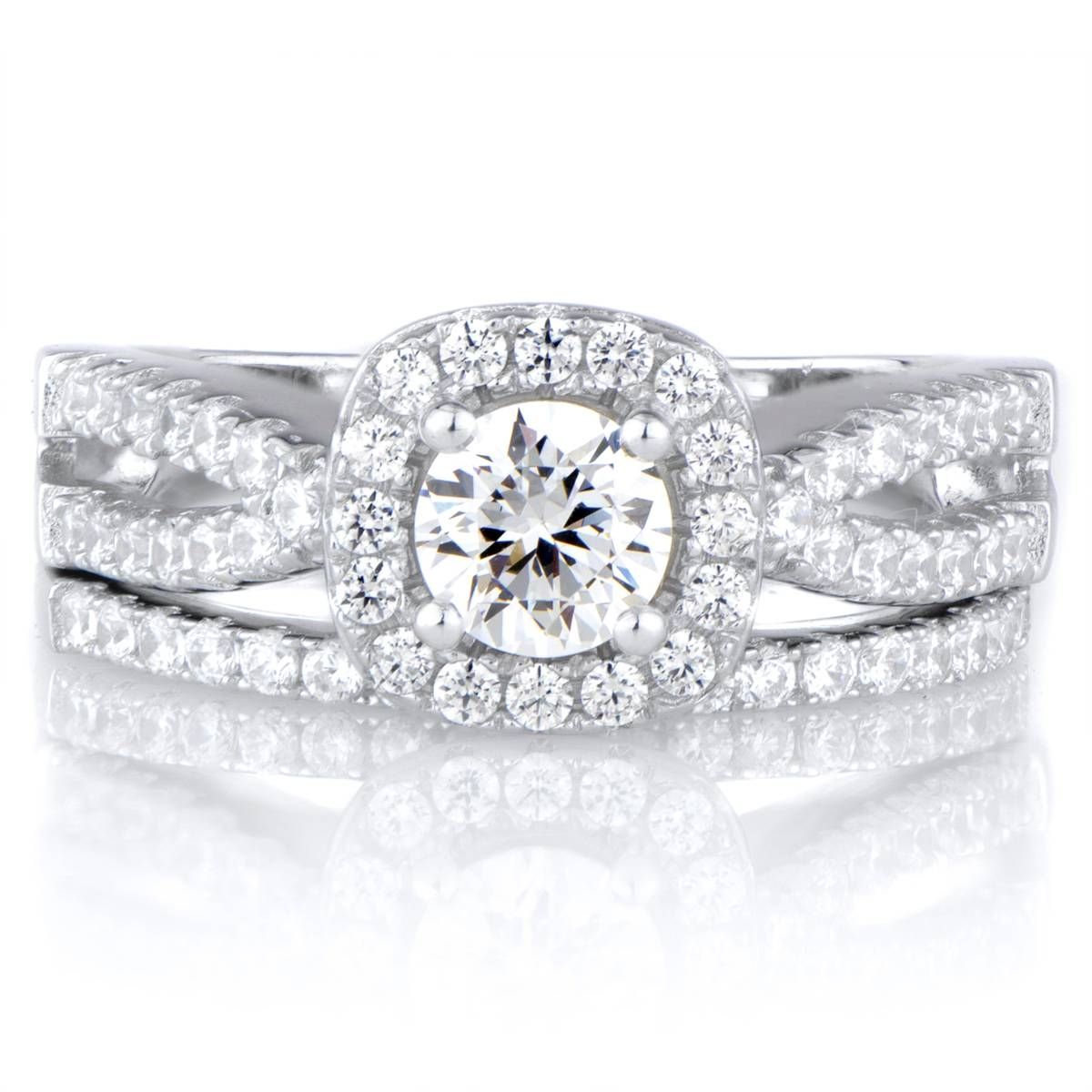 Damini's Round Cut Split Band Cz Wedding Ring Set Throughout Silver Engagement Ring Sets (View 2 of 15)