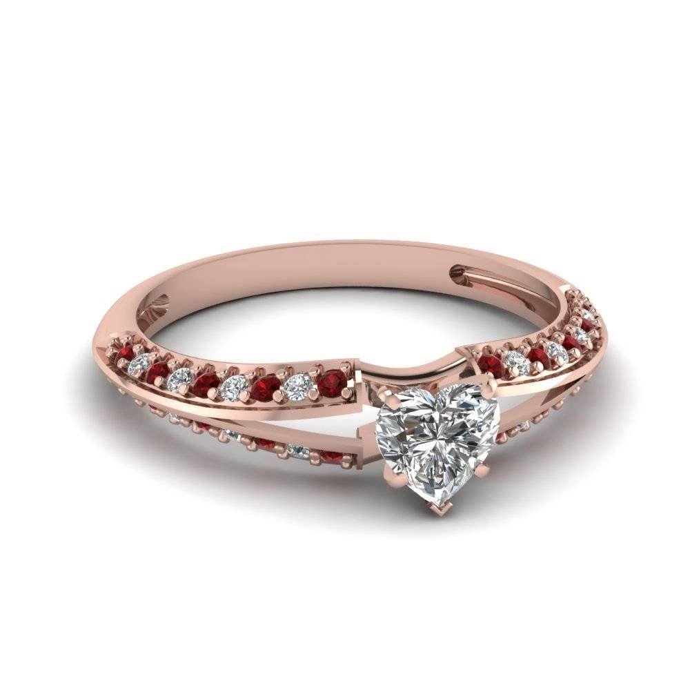 Delicate Split Heart Diamond Ring With Ruby In 14k Rose Gold Within Ruby And Diamond Engagement Rings (View 14 of 15)