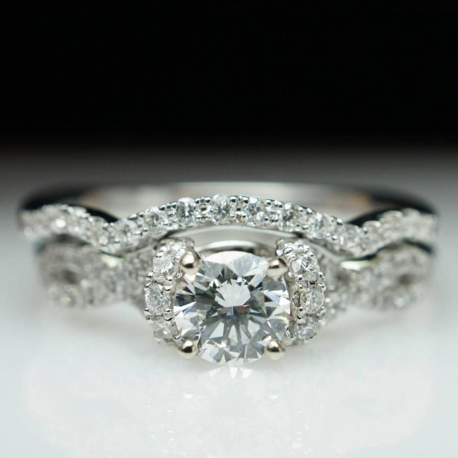 Diamond Half Halo Infinity Engagement Ring & Wedding Band Complete With Infinity Wedding Bands Sets (View 8 of 15)