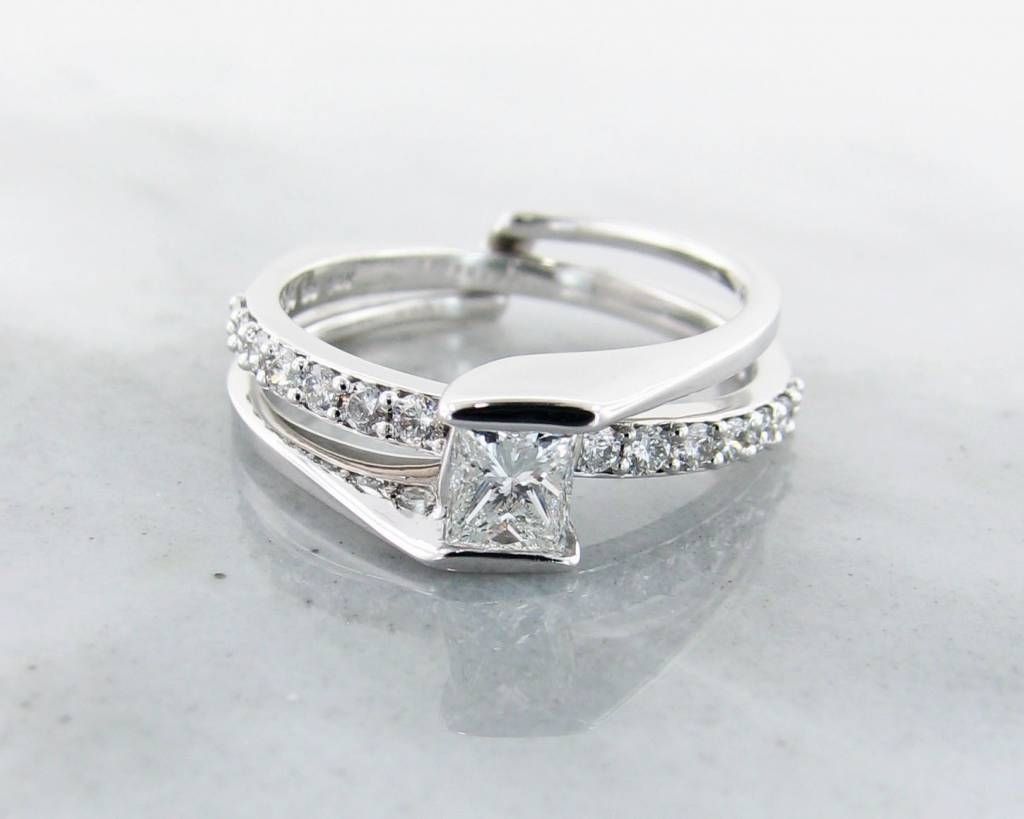 Diamond White Gold Wedding Ring Set, Interlocking – Wexford Jewelers With Regard To Interlocking Engagement Rings (View 2 of 15)