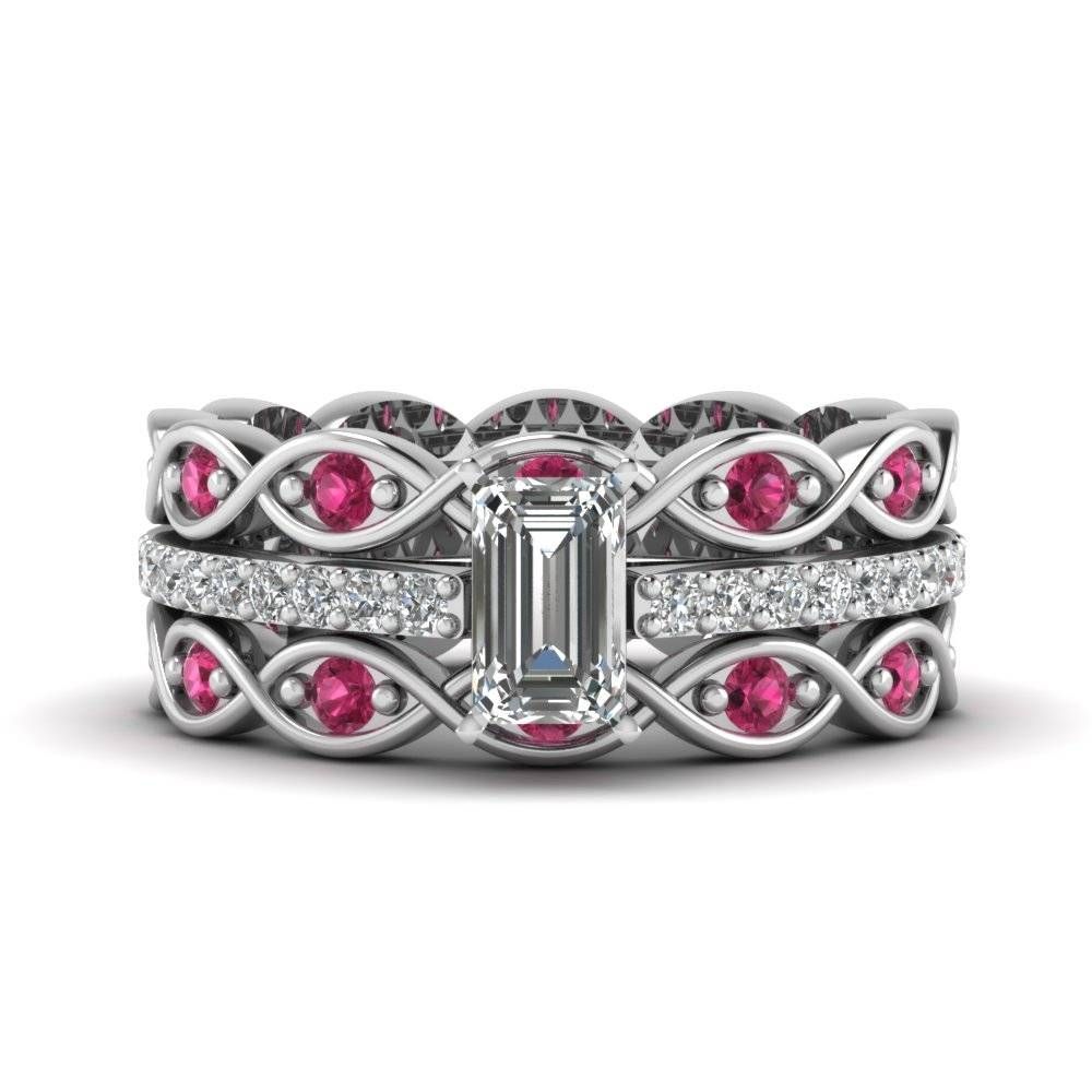 Emerald Cut Infinity Band Diamond Ring Sets With Dark Pink Regarding Infinity Engagement Rings And Wedding Bands (View 13 of 15)