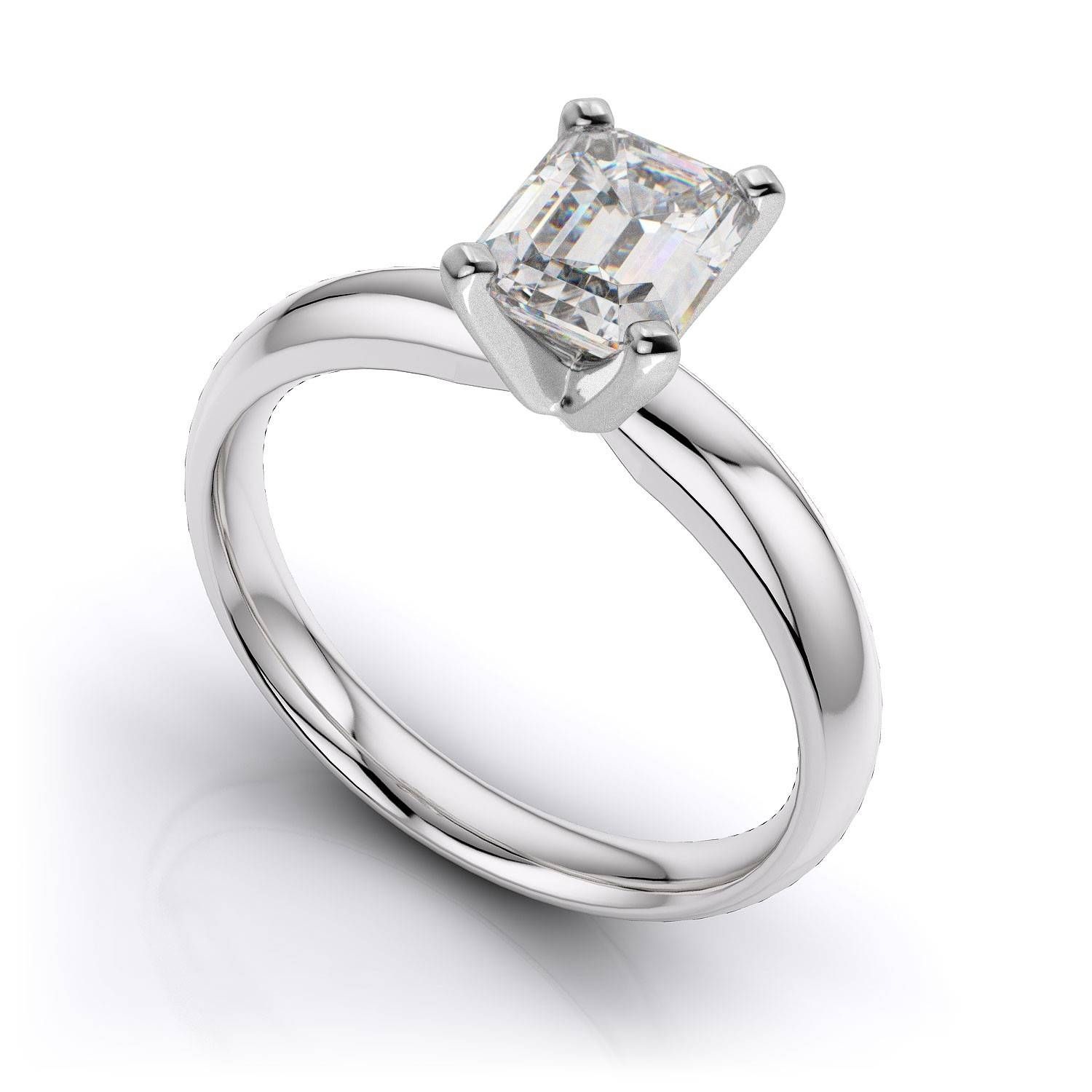 Emerald Cut Solitaire Diamond Engagement Ring – Platinum For Platinum Wedding Rings Settings (View 11 of 15)