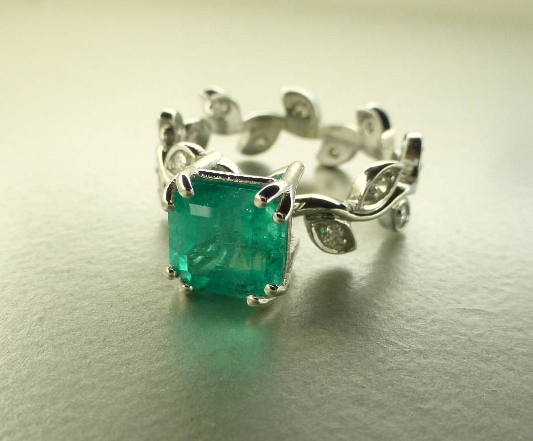 Emerald Leaf Ring. Emerald Engagement Ring (View 14 of 15)