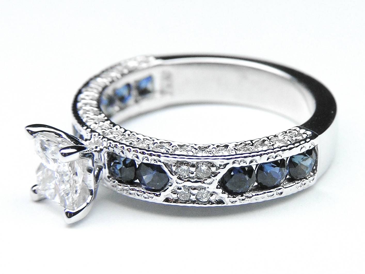 Engagement Ring  Princess Cut Diamond Vintage Engagement Ring Blue Regarding Princess Cut Sapphire Engagement Rings (View 13 of 15)