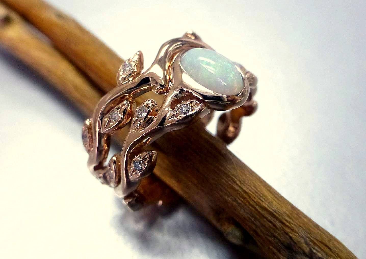 Engagement Ring With Opal And Diamonds. Opal Ring Set (View 4 of 15)