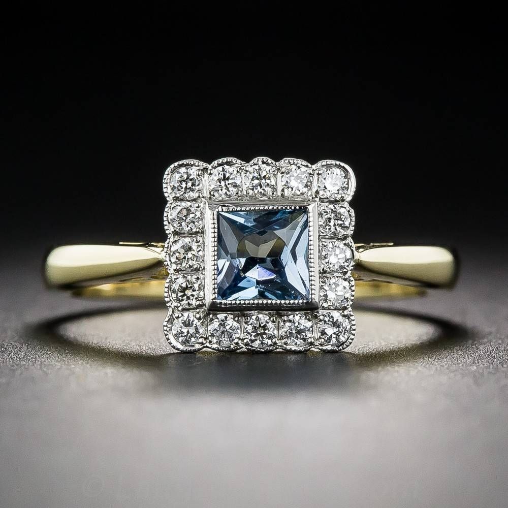 English Aquamarine And Diamond Vintage Style Ring With English Engagement Rings (View 2 of 15)