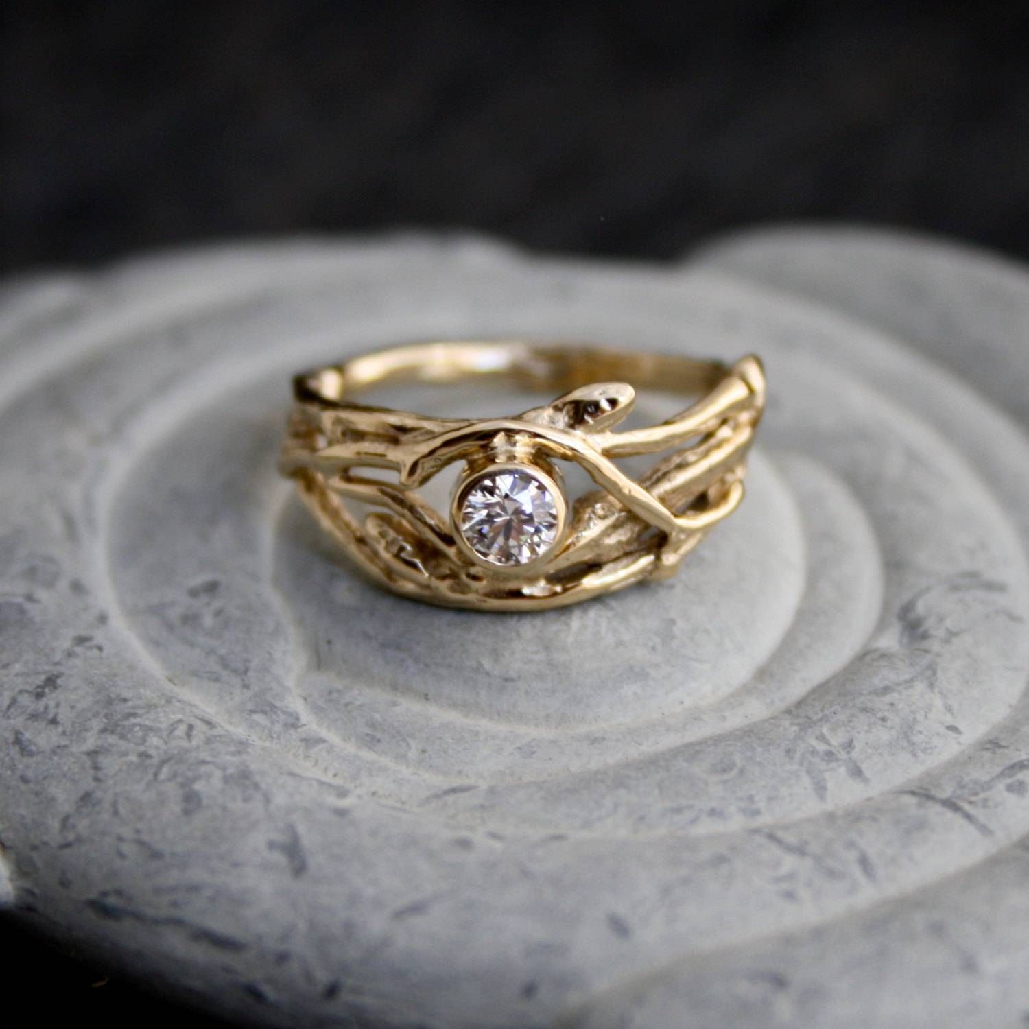 Ethical Canadian Diamond 14kt Yellow Gold Engagement Branch Regarding Tree Branch Engagement Rings (View 5 of 15)