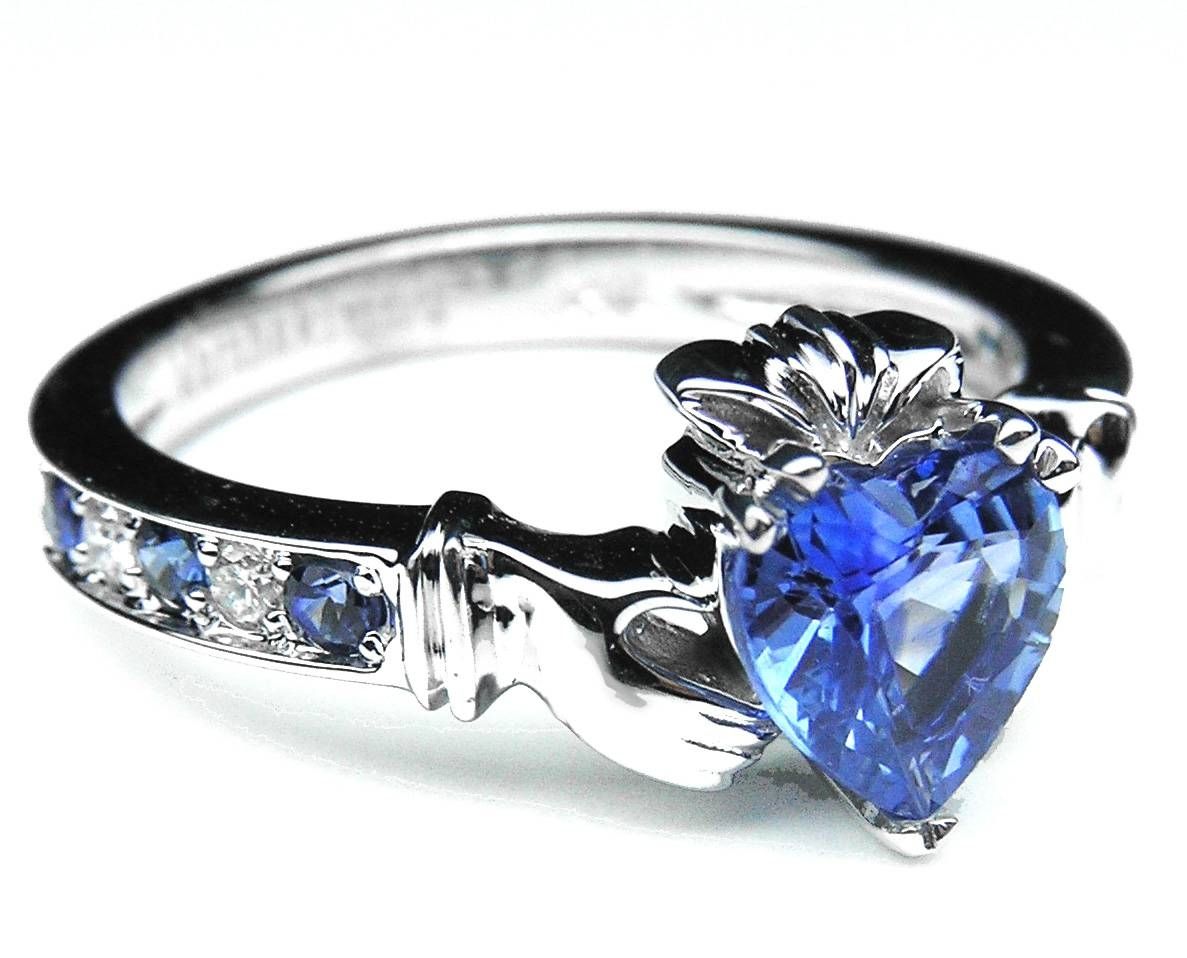 European Engagement Ring – Claddagh Ring Heart Blue Sapphire 14k With Claddagh Rings Engagement Diamond (View 12 of 15)