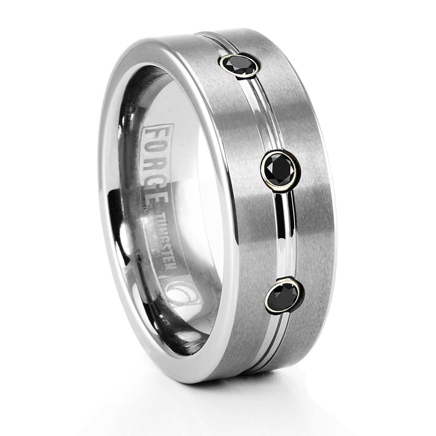 Forge Tungsten & Black Diamond Ring – Benchmark – Men's Wedding Band With Tungston Wedding Rings (View 13 of 15)