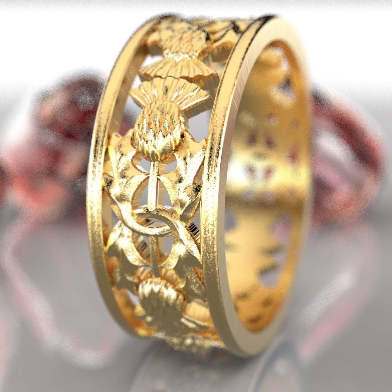 Gold Thistle Ring 10k 14k Or 18k Gold Scottish Ring Unique Inside Scottish Celtic Engagement Rings (View 11 of 15)
