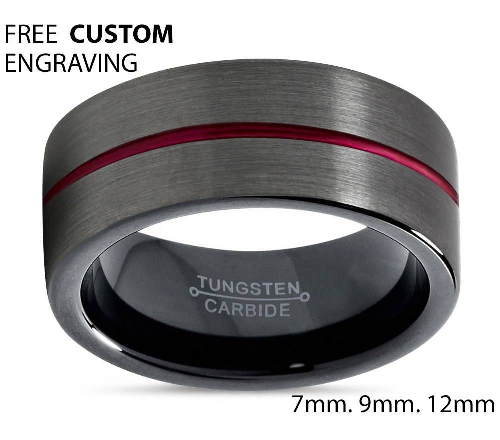 Gunmetal Tungsten Ring Black Red Wedding Band Ring Tungsten For Gunmetal Wedding Bands (View 6 of 15)