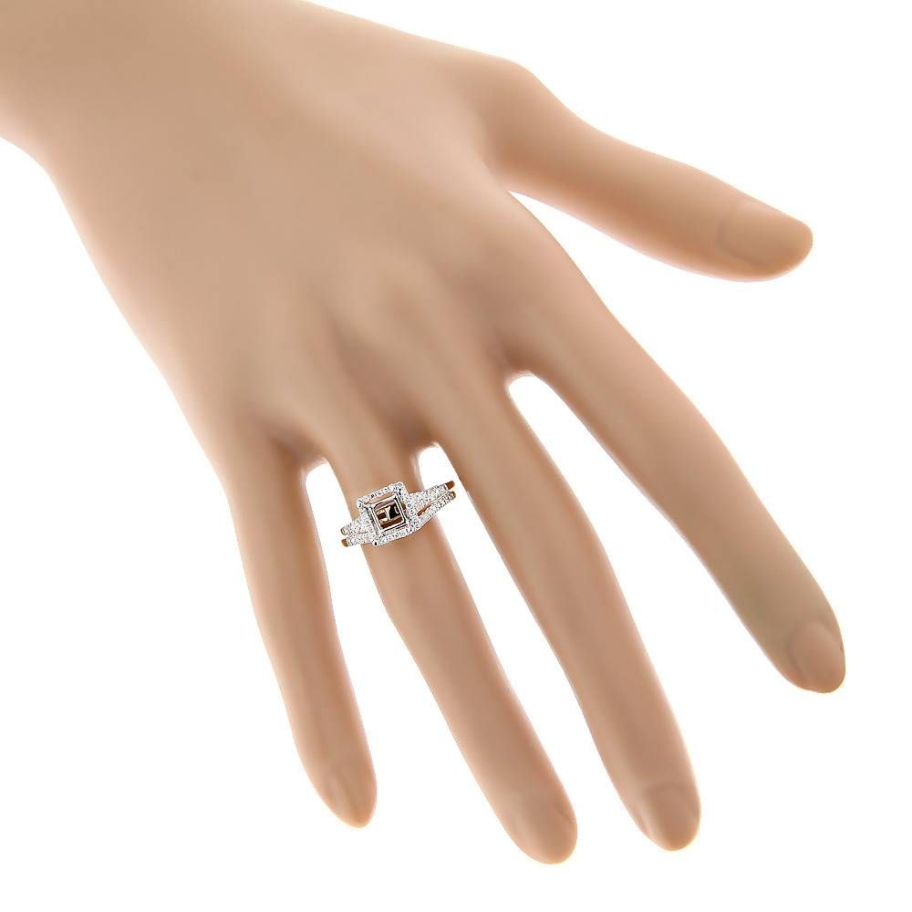 Halo 18k Gold Princess Cut Diamond Engagement Ring Mounting Set  (View 12 of 15)