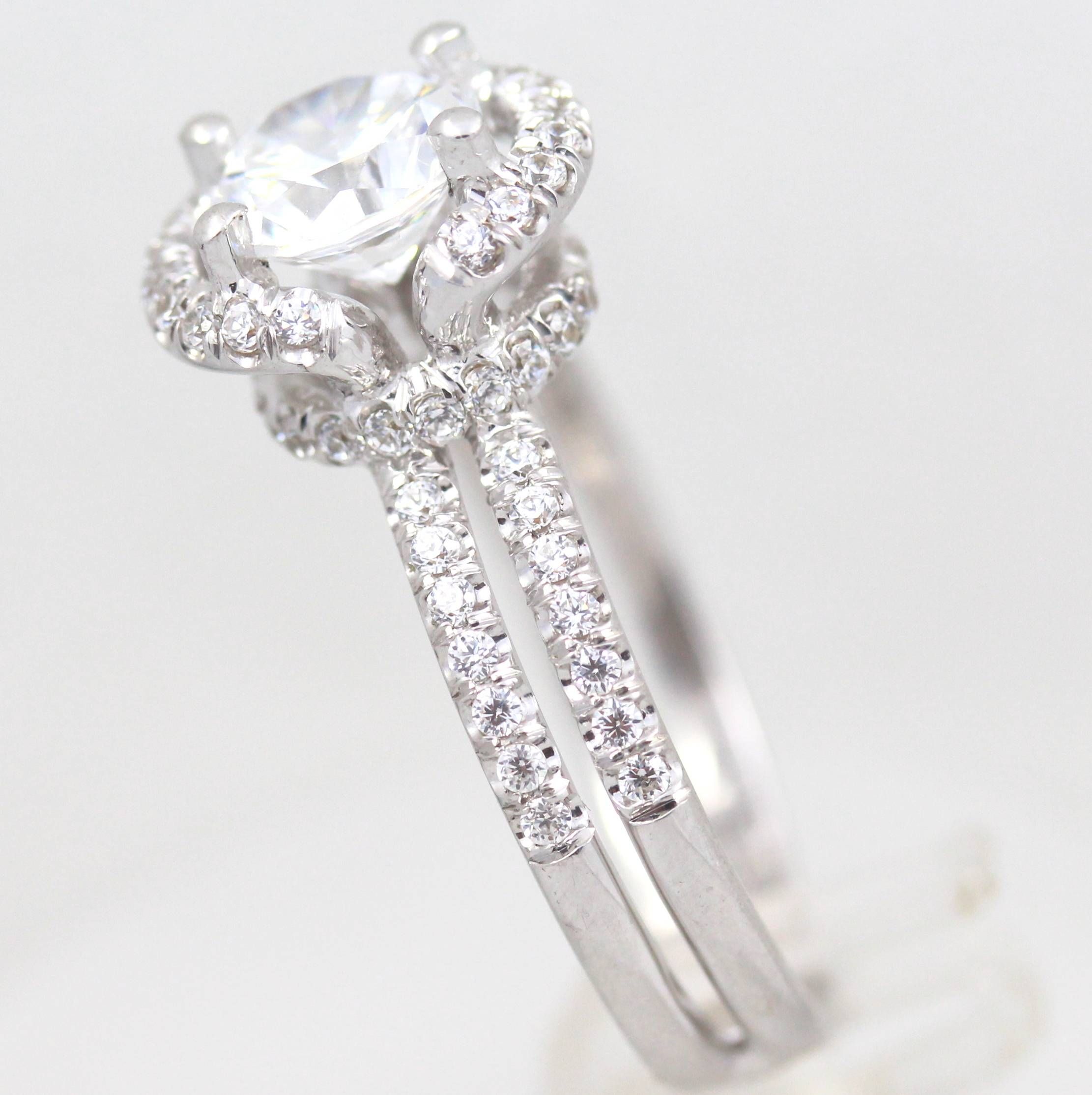 Halo Diamond Ring 4 Prongs 2 Ct 14 Kt White Gold Two Rows Size 4.5 For Size 4 White Gold Engagement Rings (Photo 1 of 15)