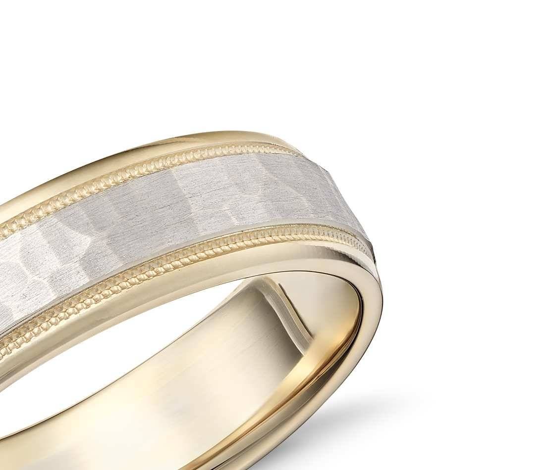 Hammered Milgrain Comfort Fit Wedding Ring In 14k White Gold And Inside White Gold And Yellow Gold Wedding Rings (View 5 of 15)