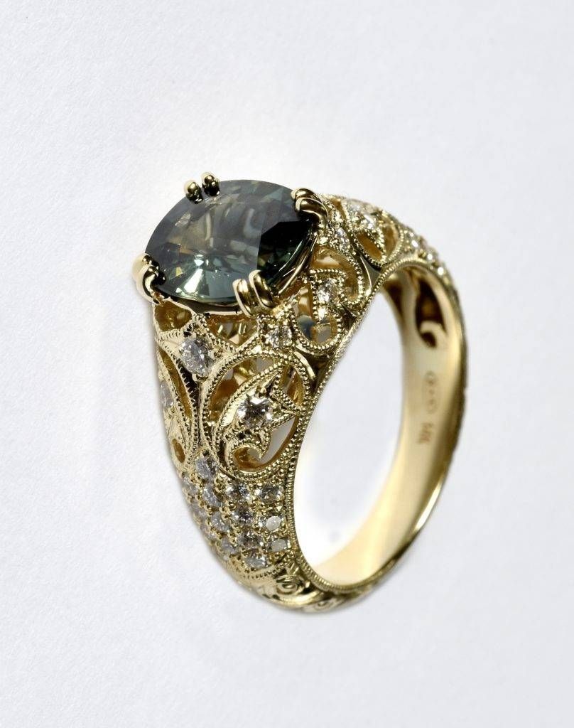 Handcrafted Green Sapphire Engagement Ring Inside Hand Crafted Engagement Rings (View 14 of 15)