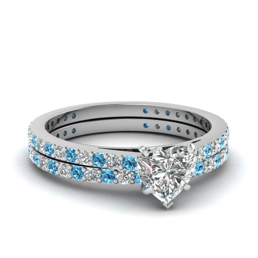 Heart Shaped Diamond Wedding Ring Set With Ice Blue Topaz In 14k Pertaining To Blue Diamond Wedding Rings Sets (View 13 of 15)