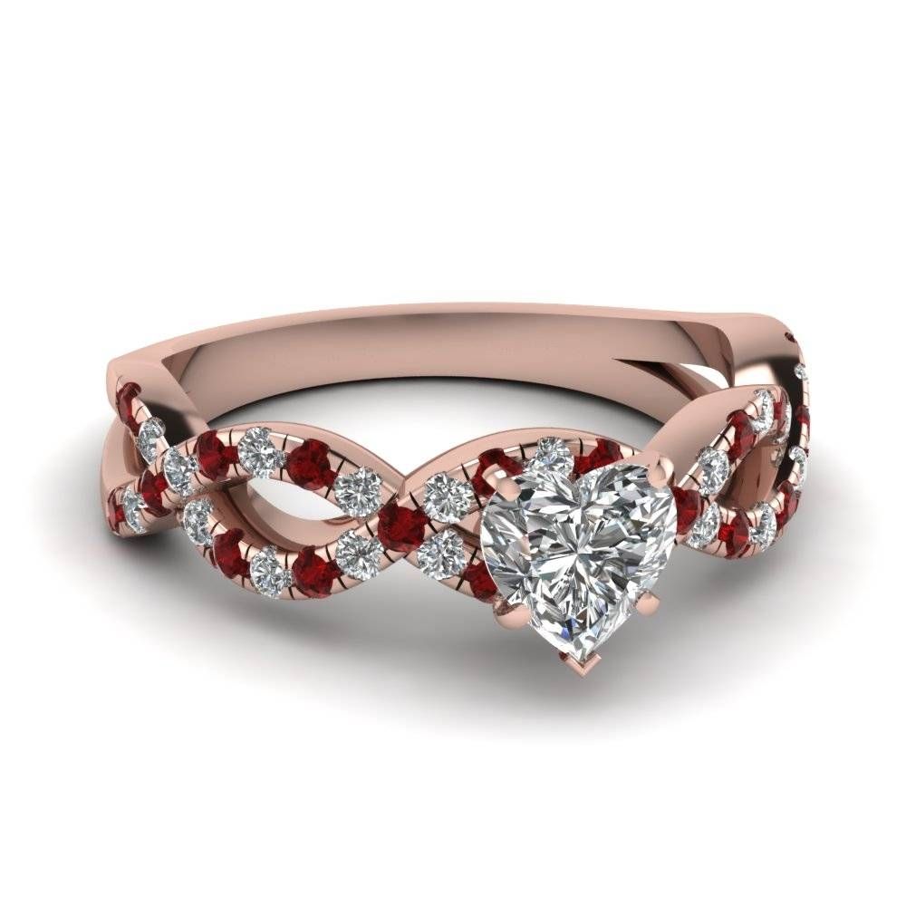 Heart Shaped Infinity Diamond Ring With Ruby In 14k Rose Gold Within Infinity Diamond Wedding Rings (View 6 of 15)