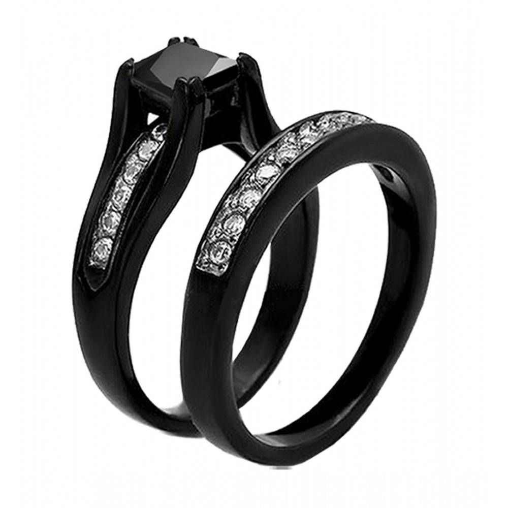 His & Hers Black 3pcs Tungsten Men's Matching Band & Sterling In Women Tungsten Wedding Bands (View 2 of 15)