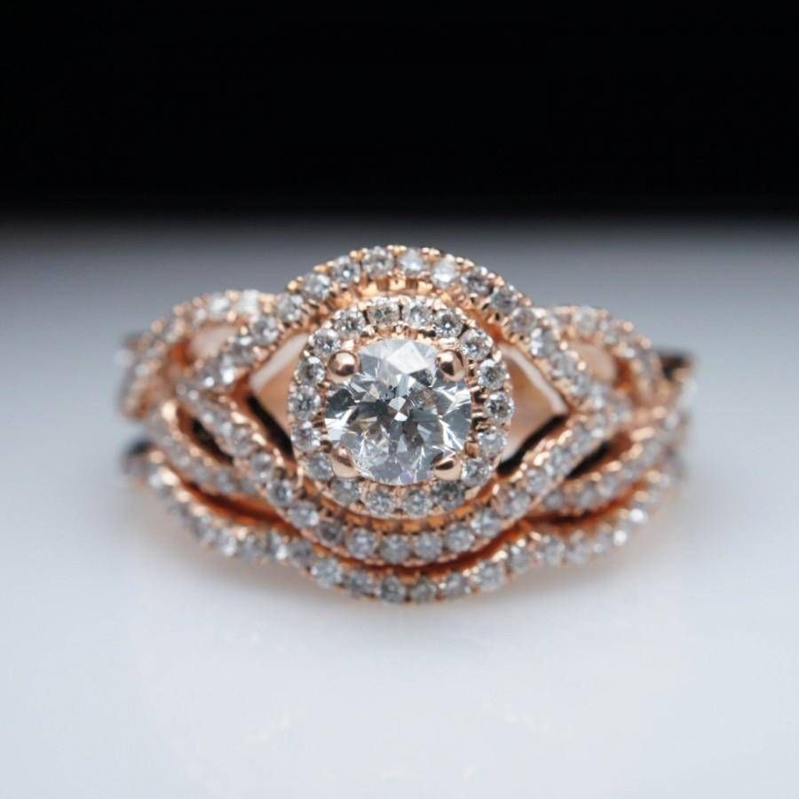 Infiniti .83ctw Diamond Rose Gold Engagement Ring & Wedding Band Within Interlocking Engagement Rings And Wedding Band (Photo 5 of 15)