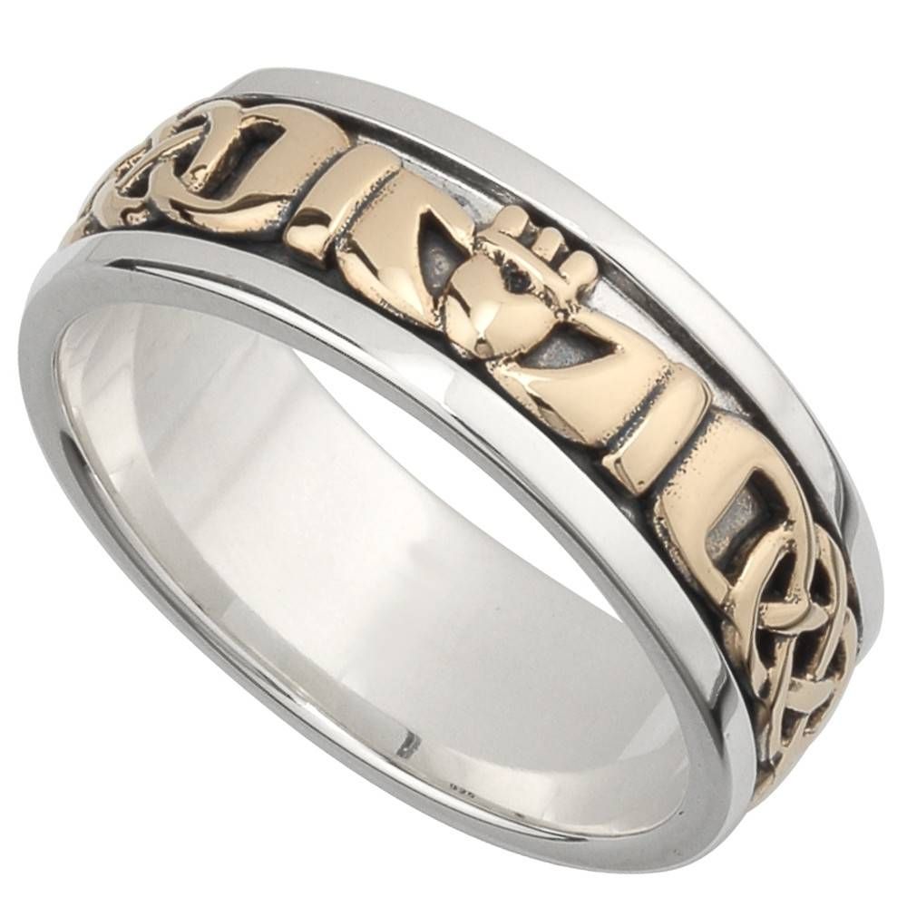 Irish Wedding Band – 10k Gold And Sterling Silver Mens Celtic Knot Intended For Claddagh Mens Wedding Bands (View 4 of 15)