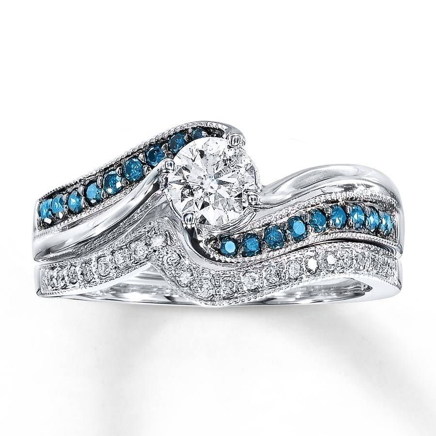 Jared – Blue Diamond Bridal Set 5/8 Ct Tw Round Cut 14k White Gold Throughout Blue Diamond Wedding Rings Sets (View 5 of 15)