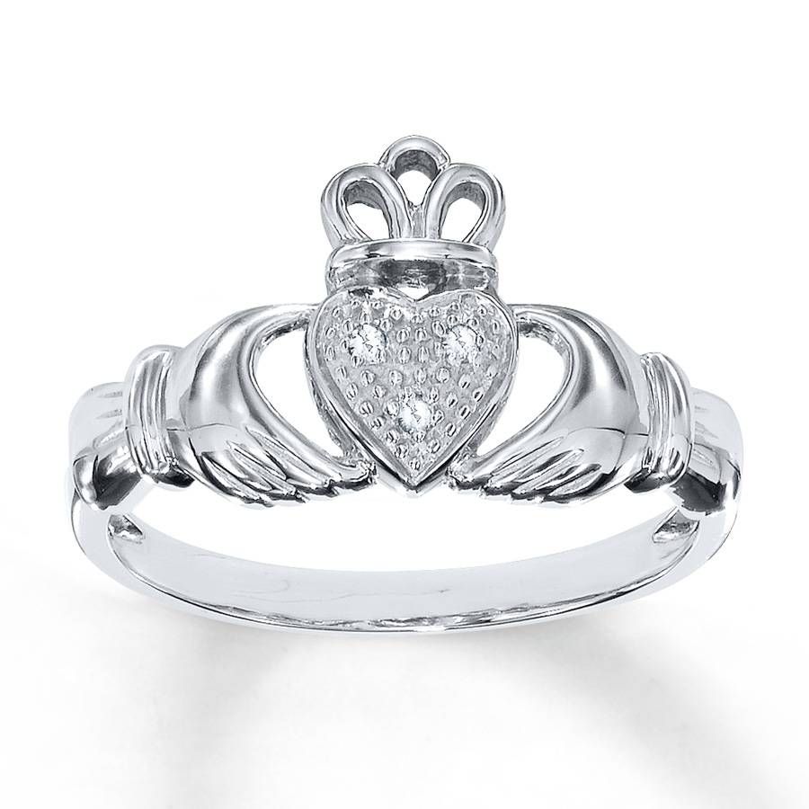 Jared – Diamond Claddagh Ring Diamond Accents 10k White Gold For Claddagh Rings Engagement Rings (View 7 of 15)