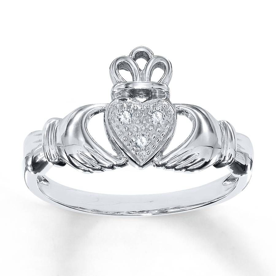 Jared – Diamond Claddagh Ring Diamond Accents 10k White Gold Pertaining To Claddagh Rings Engagement Diamond (View 14 of 15)