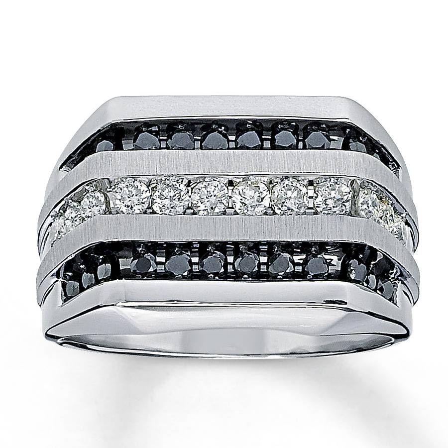 Jared – Men's Black Diamond Ring 1 Ct Tw Round Cut 14k White Gold In Jared Jewelers Men&#039;s Wedding Bands (View 6 of 15)