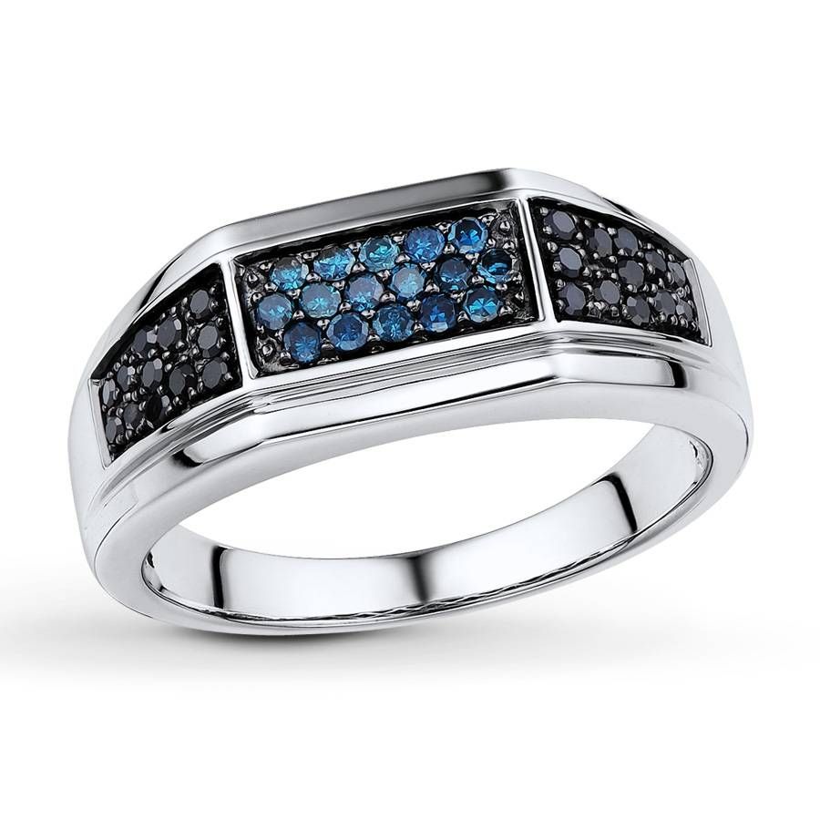 Jared – Men's Diamond Ring 3/8 Ct Tw Blue/black Sterling Silver Intended For Jared Jewelers Men Wedding Bands (View 9 of 15)