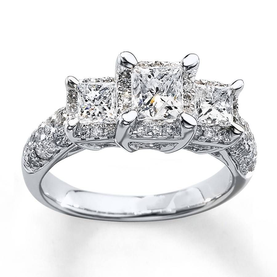Kay – 3 Stone Diamond Ring 2 Ct Tw Princess Cut 14k White Gold In Three Stone Wedding Rings (View 1 of 15)