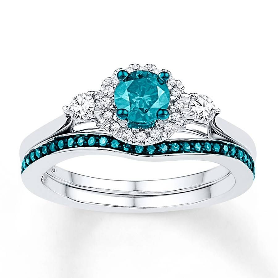 Kay – Blue & White Diamonds 5/8 Ct Tw Bridal Set 14k White Gold Throughout Blue Diamond Wedding Ring Sets (View 7 of 15)