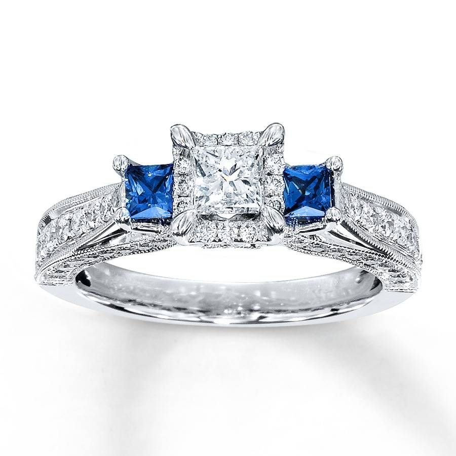 Kay – Diamond/sapphire Ring 1 Ct Tw Princess Cut 14k White Gold With Regard To Diamond And Sapphire Wedding Rings (View 4 of 15)