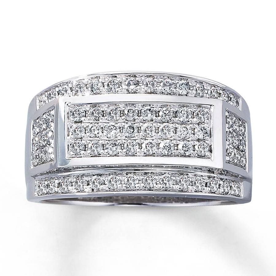 Kay – Men's Diamond Ring 1 Ct Tw Round Cut 10k White Gold Intended For Kay Jewelers Men Wedding Bands (Photo 4 of 15)