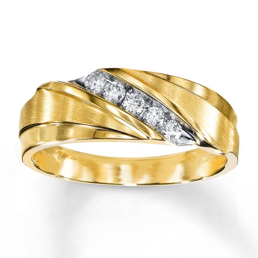 Kay – Men's Wedding Band 1/4 Ct Tw Diamonds 10k Yellow Gold Inside Mens Gold Engagement Rings (View 9 of 15)
