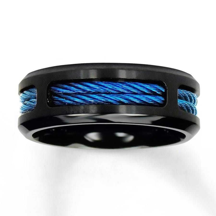 Kay – Men's Wedding Band Stainless Steel Black/blue Ion Plating Regarding Men&#039;s Black And Blue Wedding Bands (View 1 of 15)