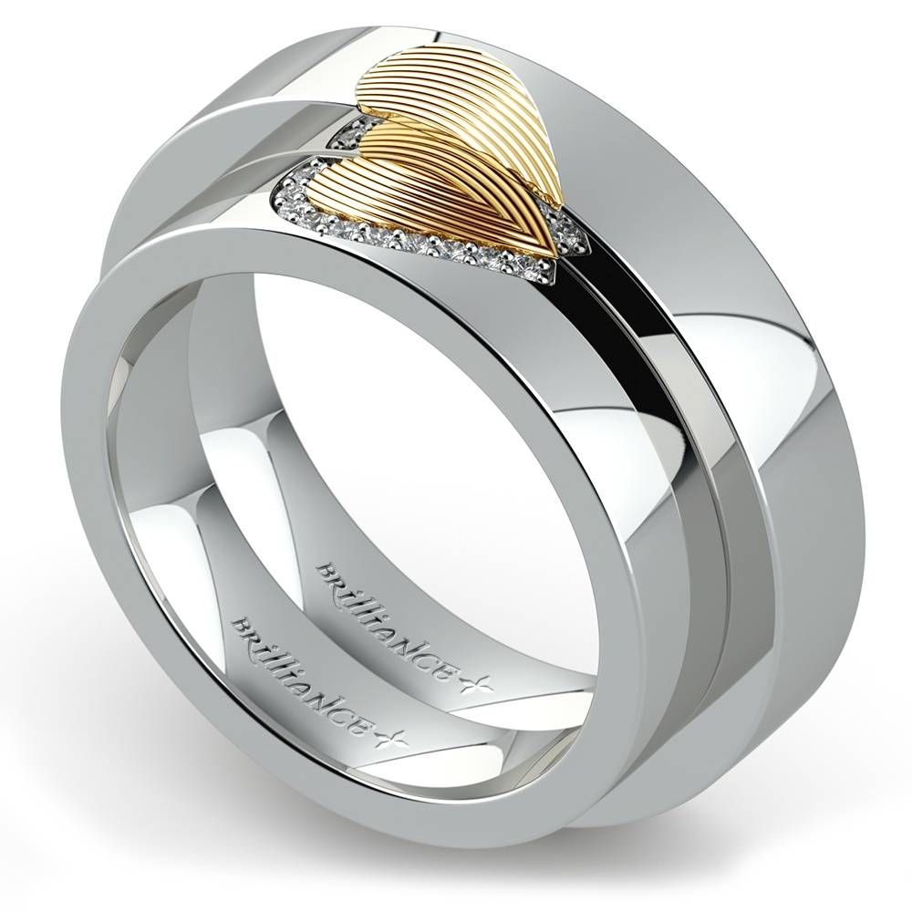Matching Heart Fingerprint Inlay Wedding Ring Set In White And Intended For Fingerprint Wedding Rings (View 11 of 15)