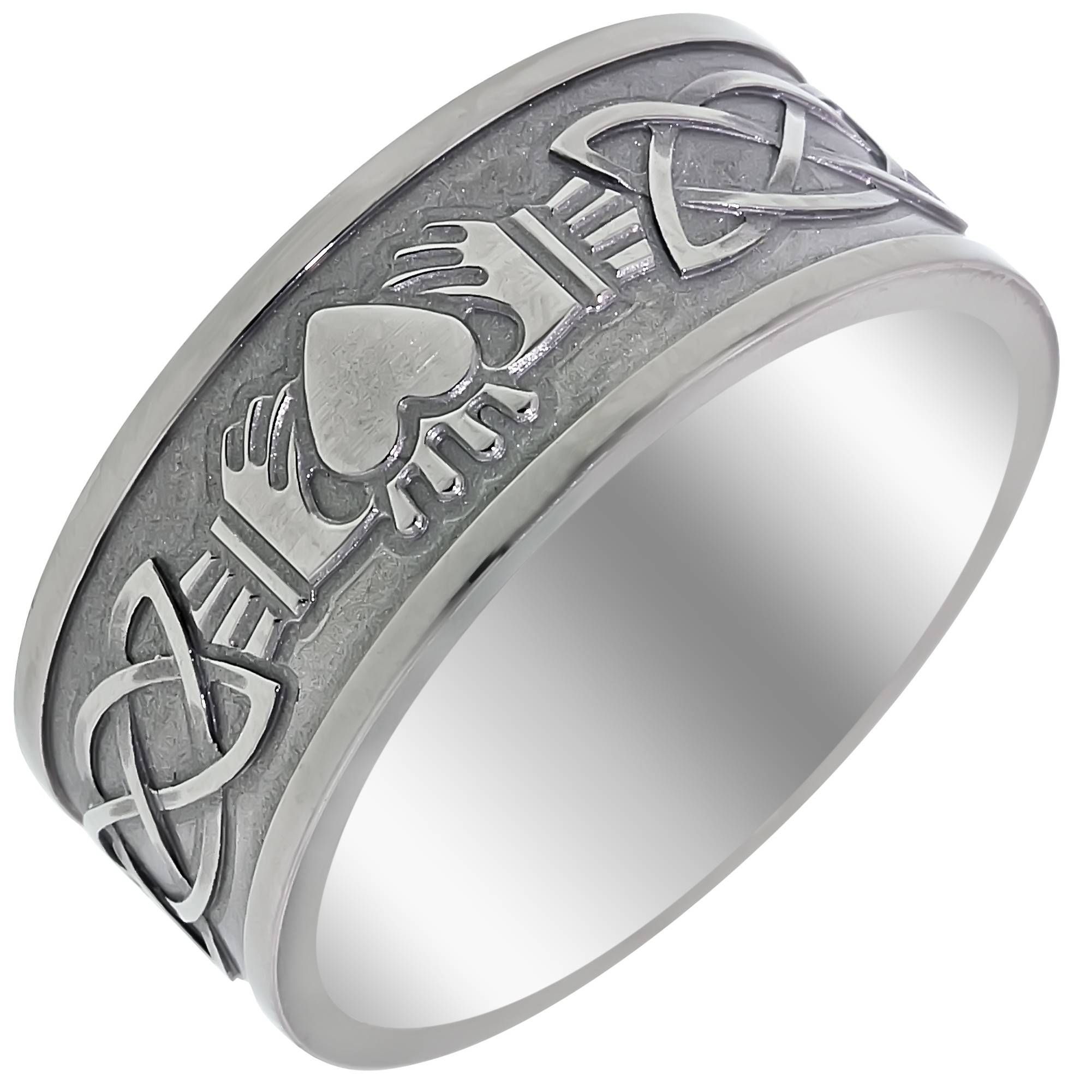 Mens Claddagh Celtic Wedding Band In Titanium (9mm) Throughout Irish Men&#039;s Wedding Bands (View 2 of 15)