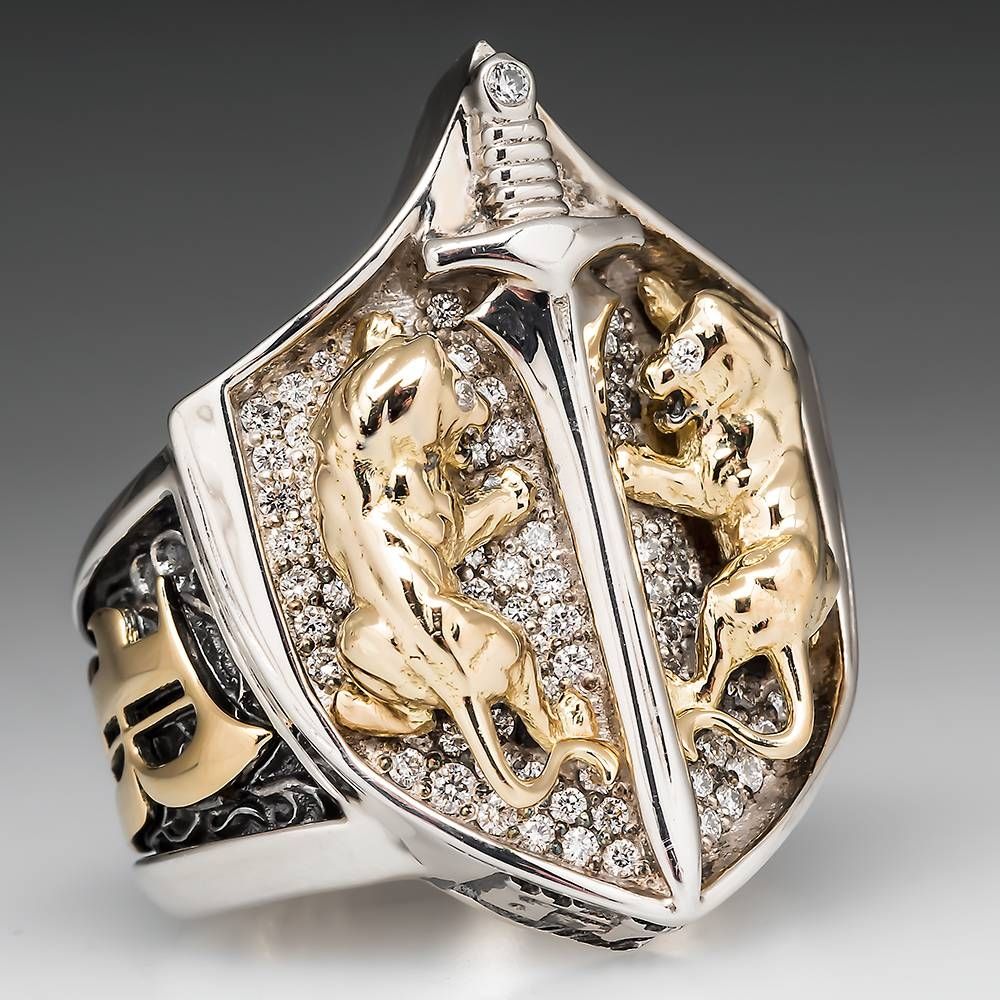 Mens Custom Gold Diamond Rings | Wedding, Promise, Diamond Within Lion Engagement Rings (View 13 of 15)
